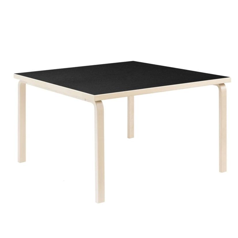 Aalto Table Square 81C table Artek Top Black Linoleum | Legs and Edge Band Natural Lacquered 