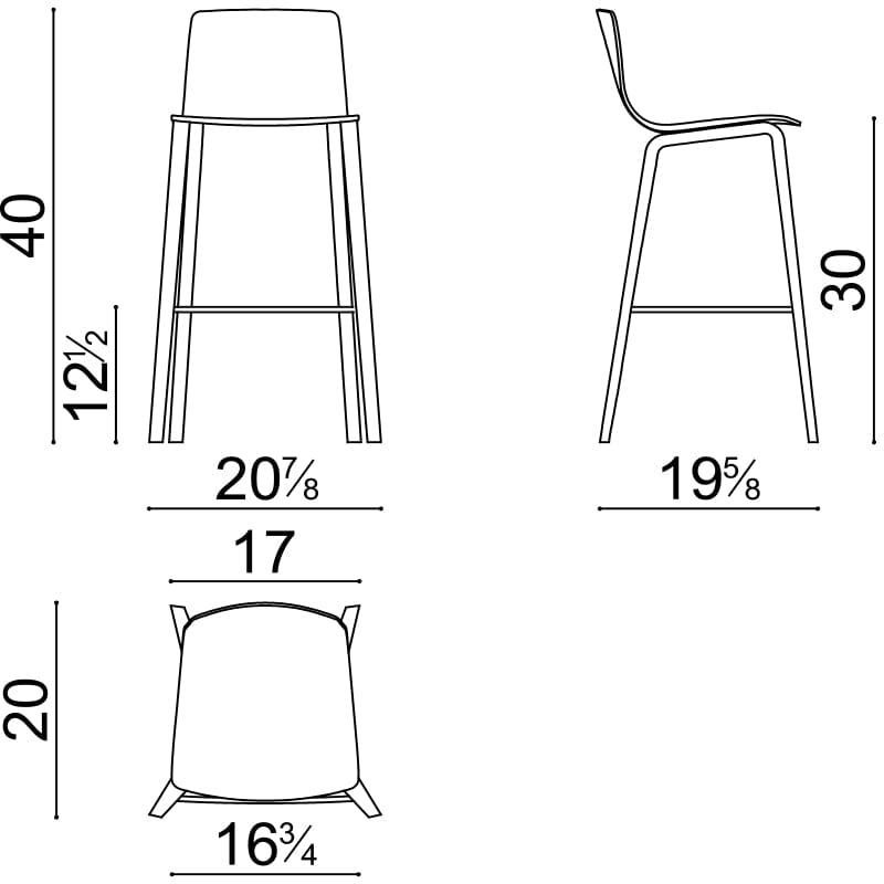 Aava 02-4 Legs Wood Counter & Bar Stool Stools Arper 