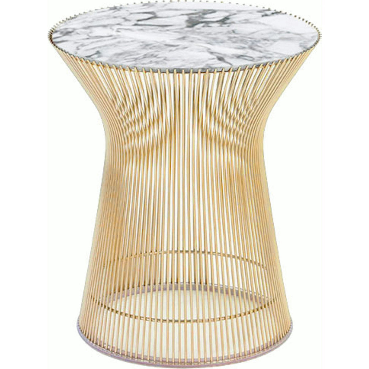 Platner Side Table - Gold side/end table Knoll 18K Gold plated Arabescato marble, Shiny finish 
