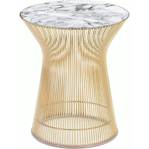 Platner Side Table - Gold side/end table Knoll 18K Gold plated Arabescato marble, Shiny finish 