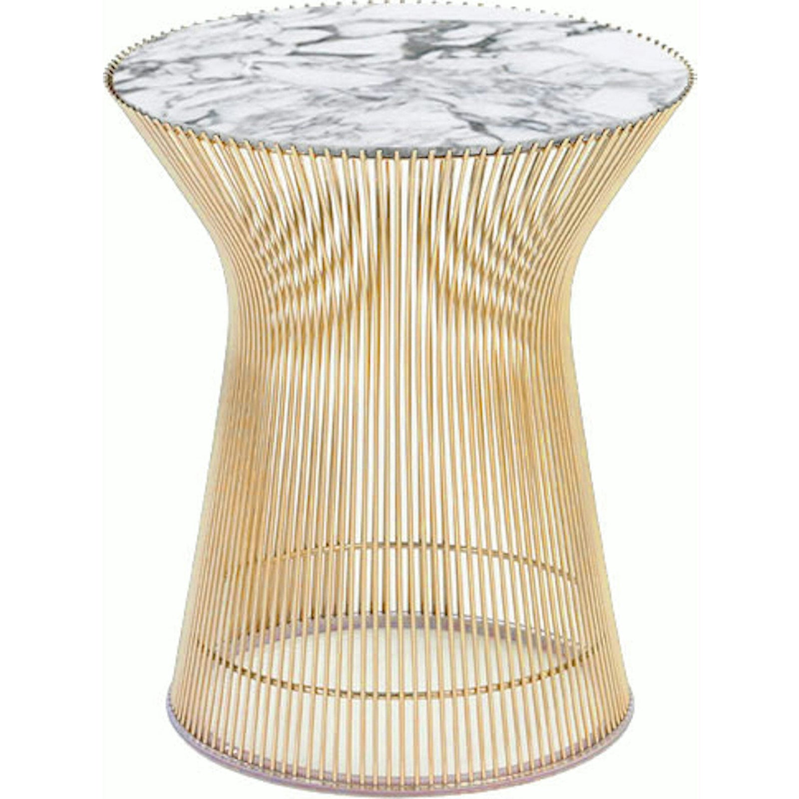 Platner Side Table - Gold side/end table Knoll 18K Gold plated Arabescato marble, Satin finish 