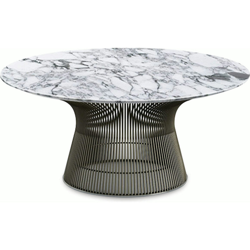 Platner Bronze 36" Coffee Table Coffee Tables Knoll Polished Finish Arabescatto Marble Top: White-grey 