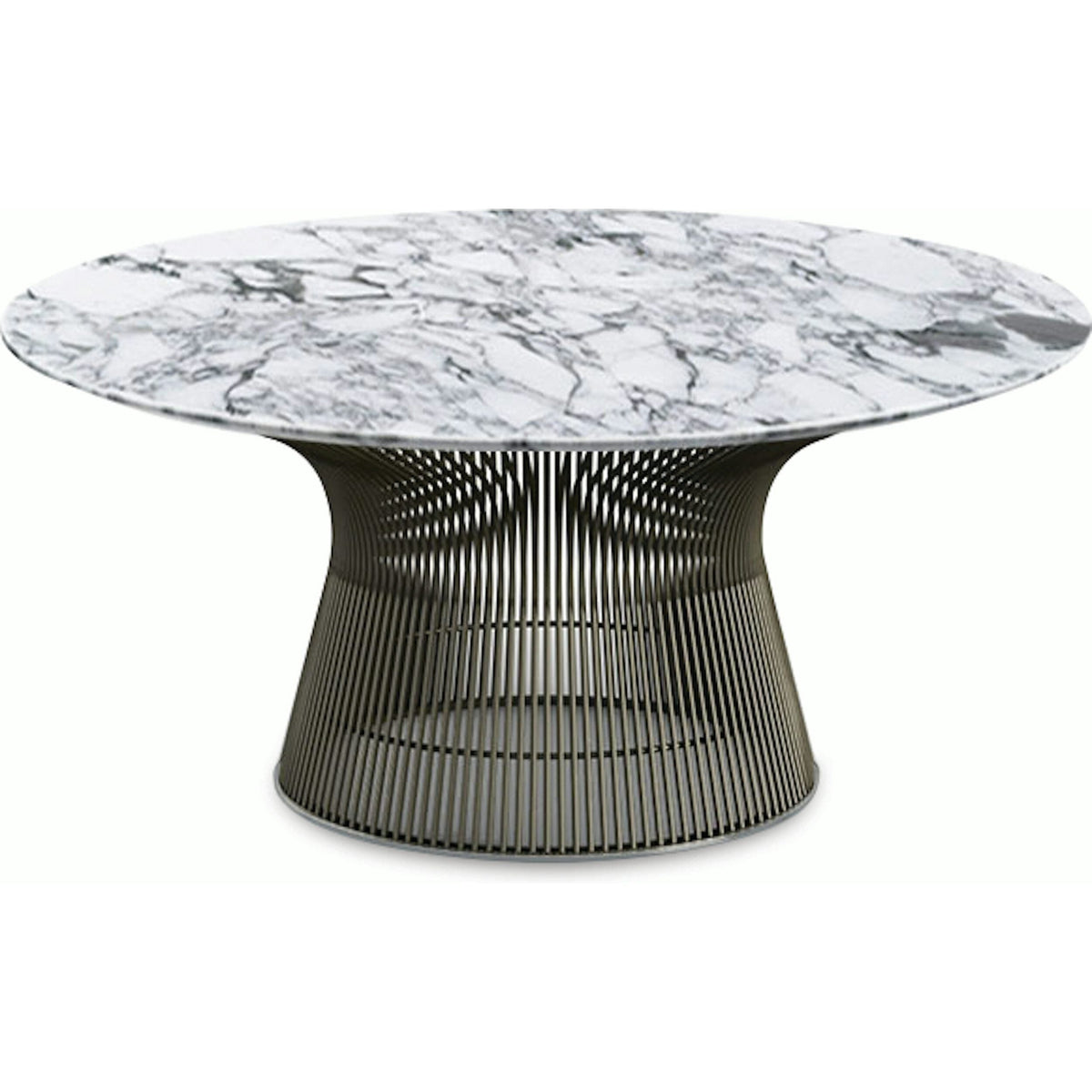 Platner Bronze 36&quot; Coffee Table Coffee Tables Knoll Polished Finish Arabescatto Marble Top: White-grey 