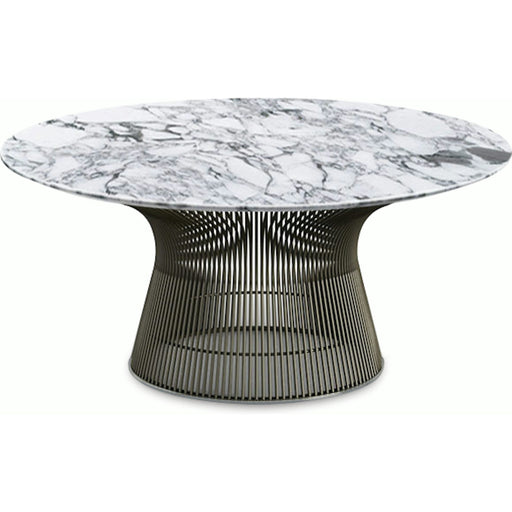 Platner Bronze 36" Coffee Table Coffee Tables Knoll Polished Finish Arabescatto Marble Top: White-grey 