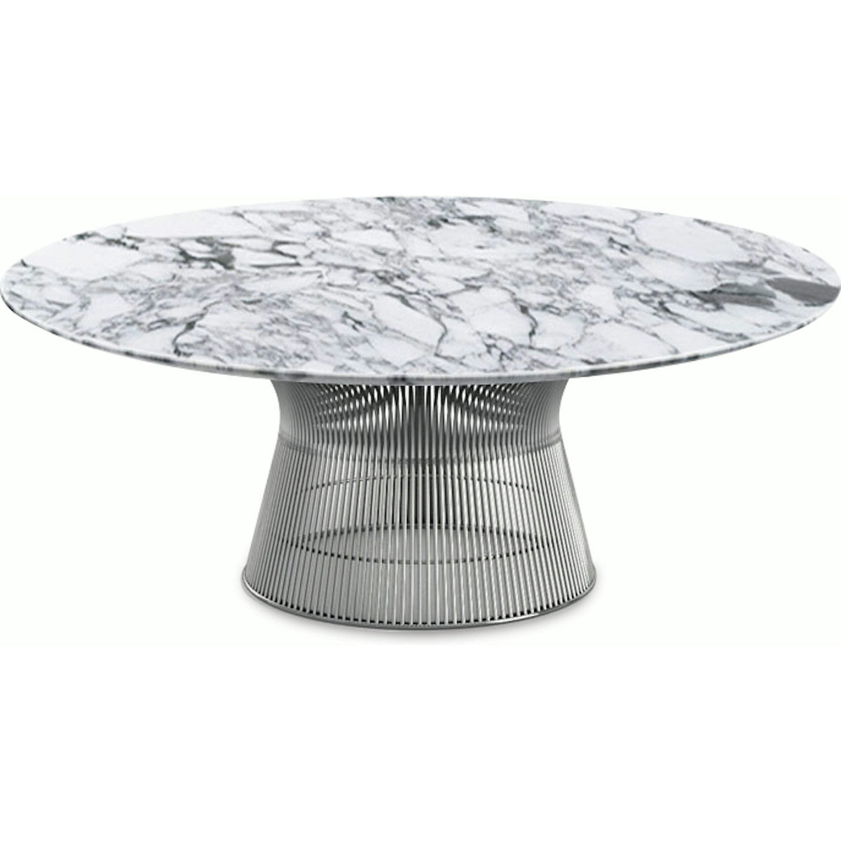 Platner Nickel 42&quot; Coffee Table Coffee Tables Knoll Polished Finish Arabescatto Marble Top: White-grey 