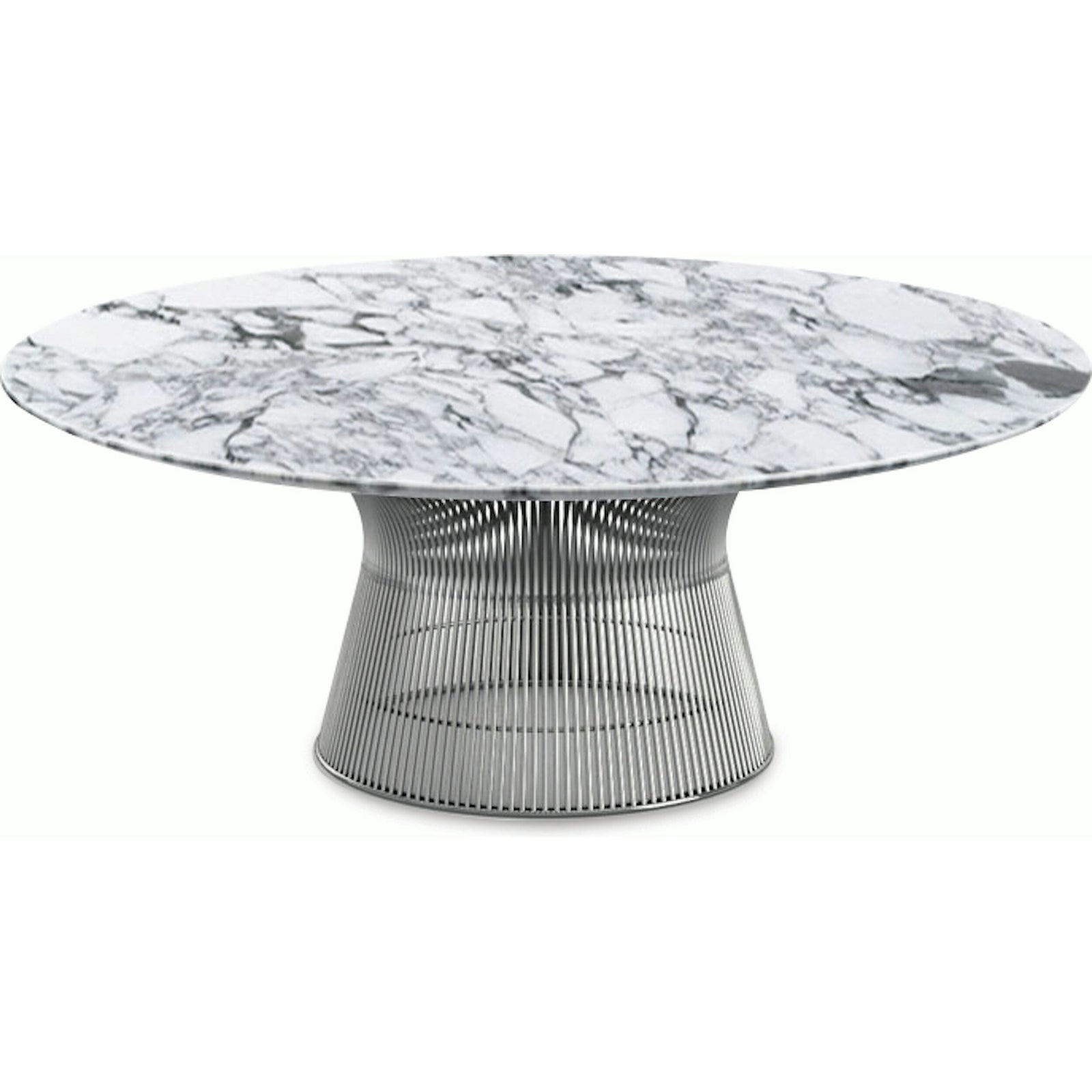 Platner Nickel 42" Coffee Table Coffee Tables Knoll Polished Finish Arabescatto Marble Top: White-grey 