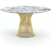 Platner Dining Table - 54 Inch Dining Tables Knoll 18K Gold Plated Arabescato marble, Shiny finish 