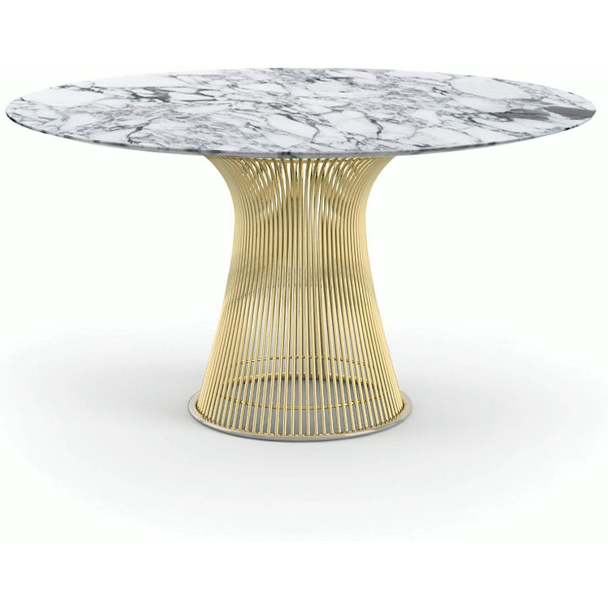 Platner Dining Table - 54 Inch Dining Tables Knoll 18K Gold Plated Arabescato marble, Shiny finish 