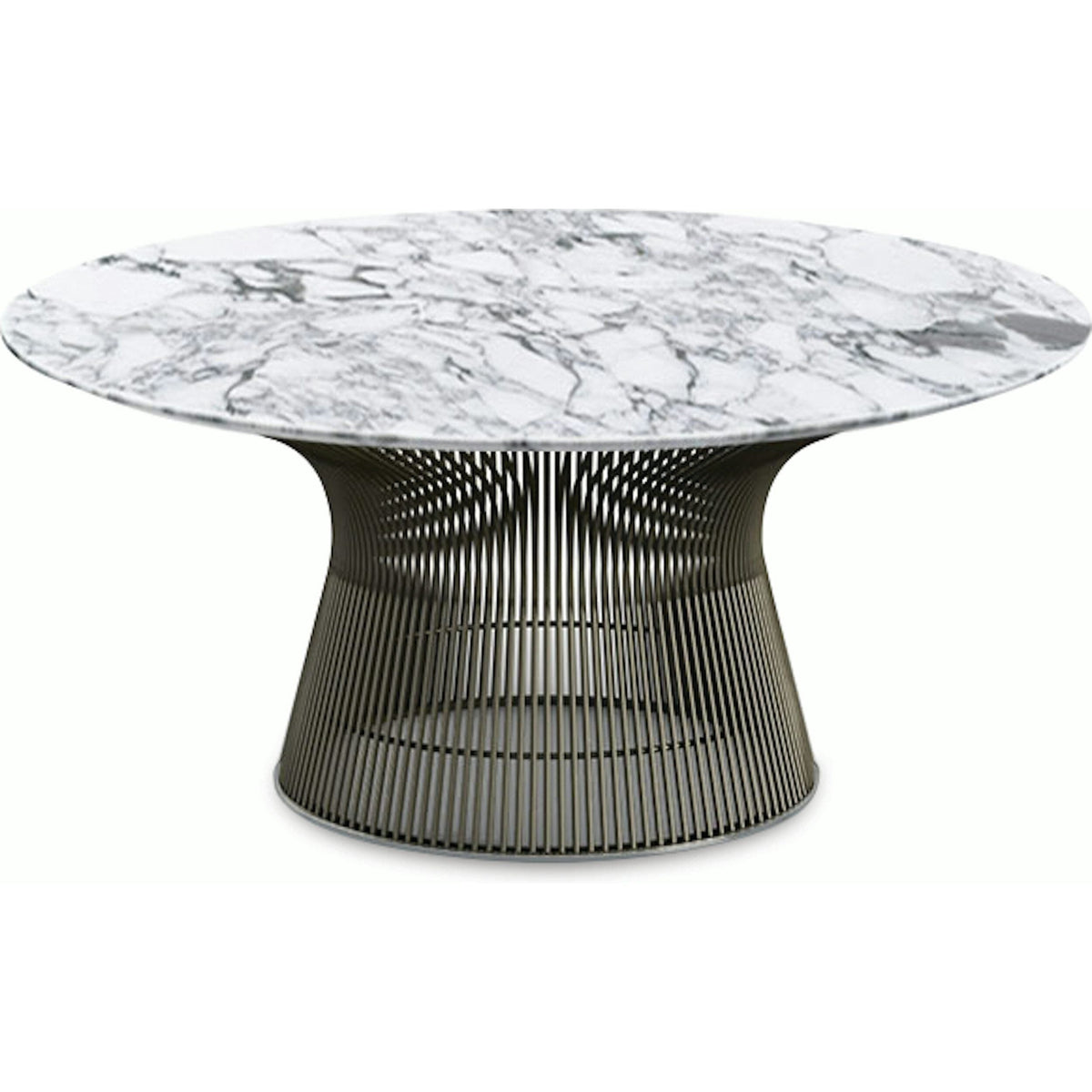 Platner Bronze 36&quot; Coffee Table Coffee Tables Knoll Satin Finish Arabescatto Marble Top: White-grey 
