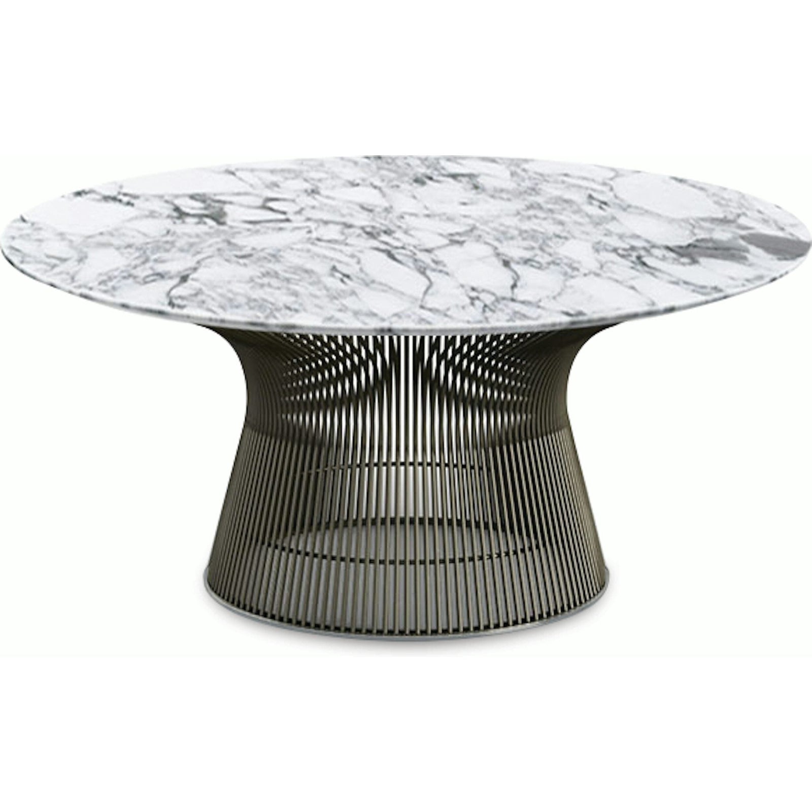 Platner Bronze 36" Coffee Table Coffee Tables Knoll Satin Finish Arabescatto Marble Top: White-grey 