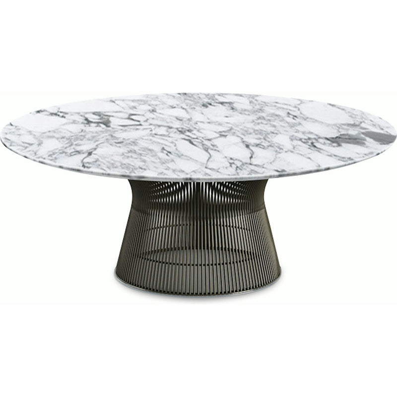 Platner Bronze 42" Coffee Table Coffee Tables Knoll Satin Finish Arabescatto Marble Top: White-grey 