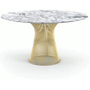 Platner Dining Table - 54 Inch Dining Tables Knoll 18K Gold Plated Arabescato marble, Satin finish 
