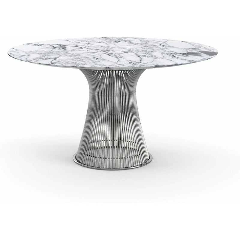 Platner Dining Table - 54 Inch Dining Tables Knoll Polished Nickel Arabescato marble, Satin finish 