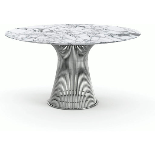 Platner Dining Table - 54 Inch Dining Tables Knoll Polished Nickel Arabescato marble, Satin finish 