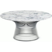 Platner Nickel 36" Coffee Table Coffee Tables Knoll Satin Finish Arabescatto Marble Top: White-grey 