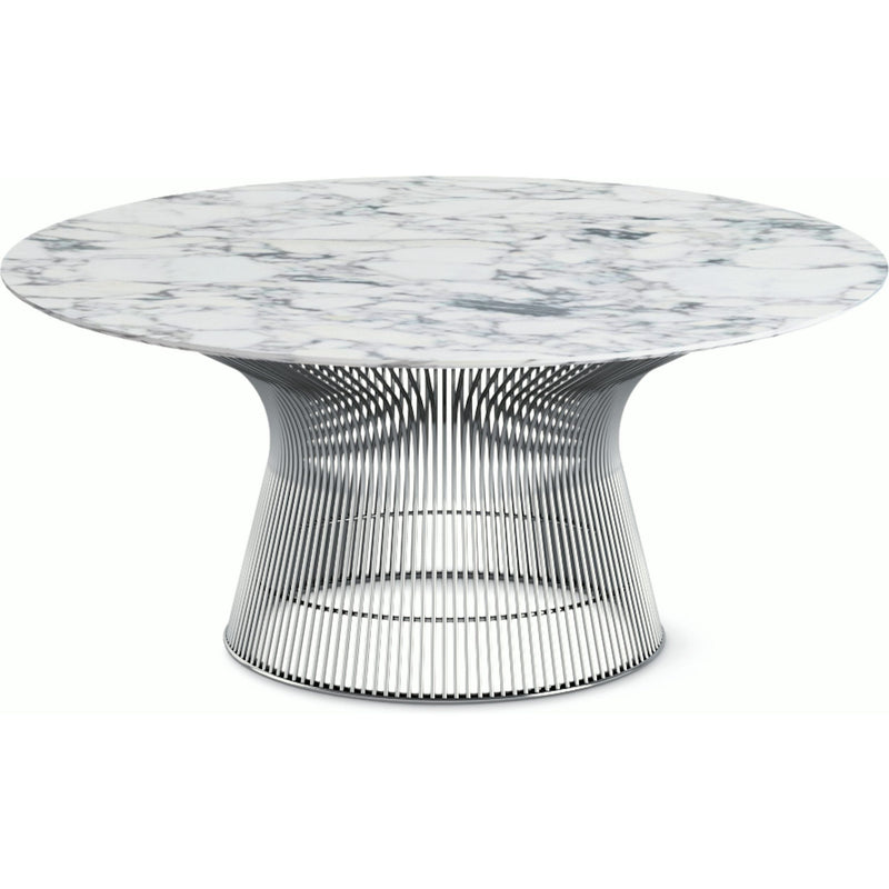 Platner Nickel 36" Coffee Table Coffee Tables Knoll Satin Finish Arabescatto Marble Top: White-grey 