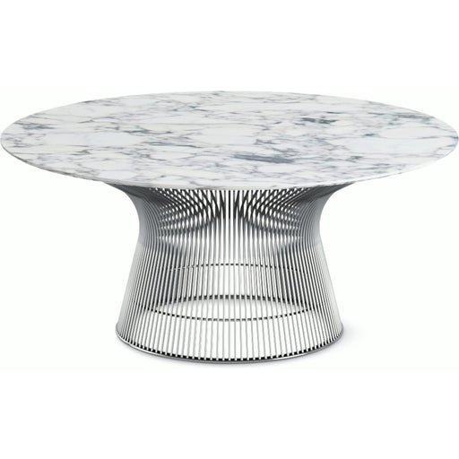 Platner Nickel 36" Coffee Table Coffee Tables Knoll Satin Finish Arabescatto Marble Top: White-grey 
