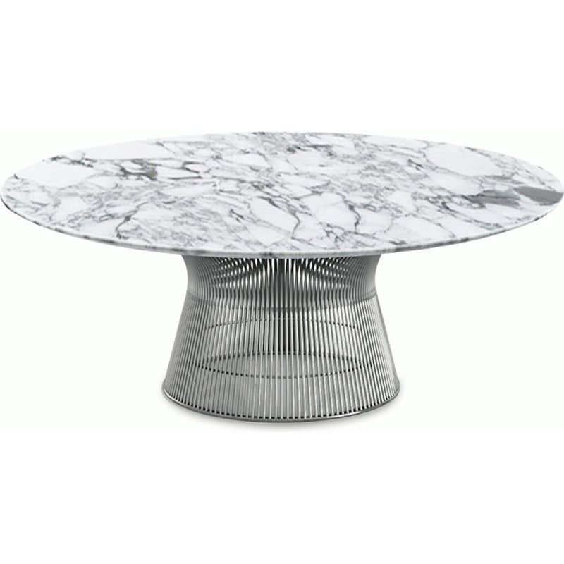 Platner Nickel 42" Coffee Table Coffee Tables Knoll Satin Finish Arabescatto Marble Top: White-grey 