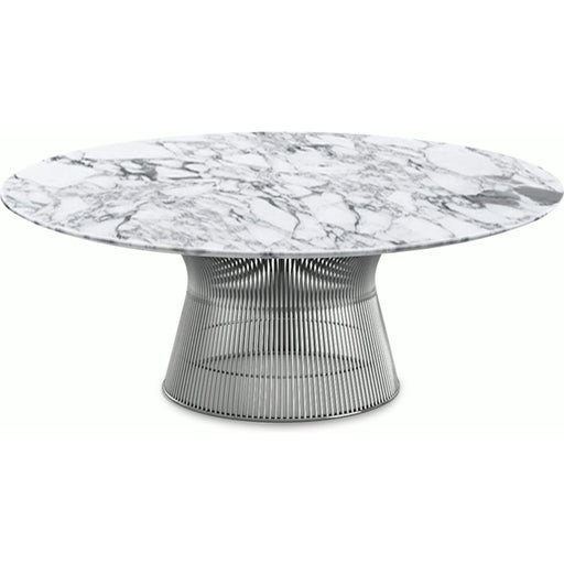 Platner Nickel 42" Coffee Table Coffee Tables Knoll Satin Finish Arabescatto Marble Top: White-grey 