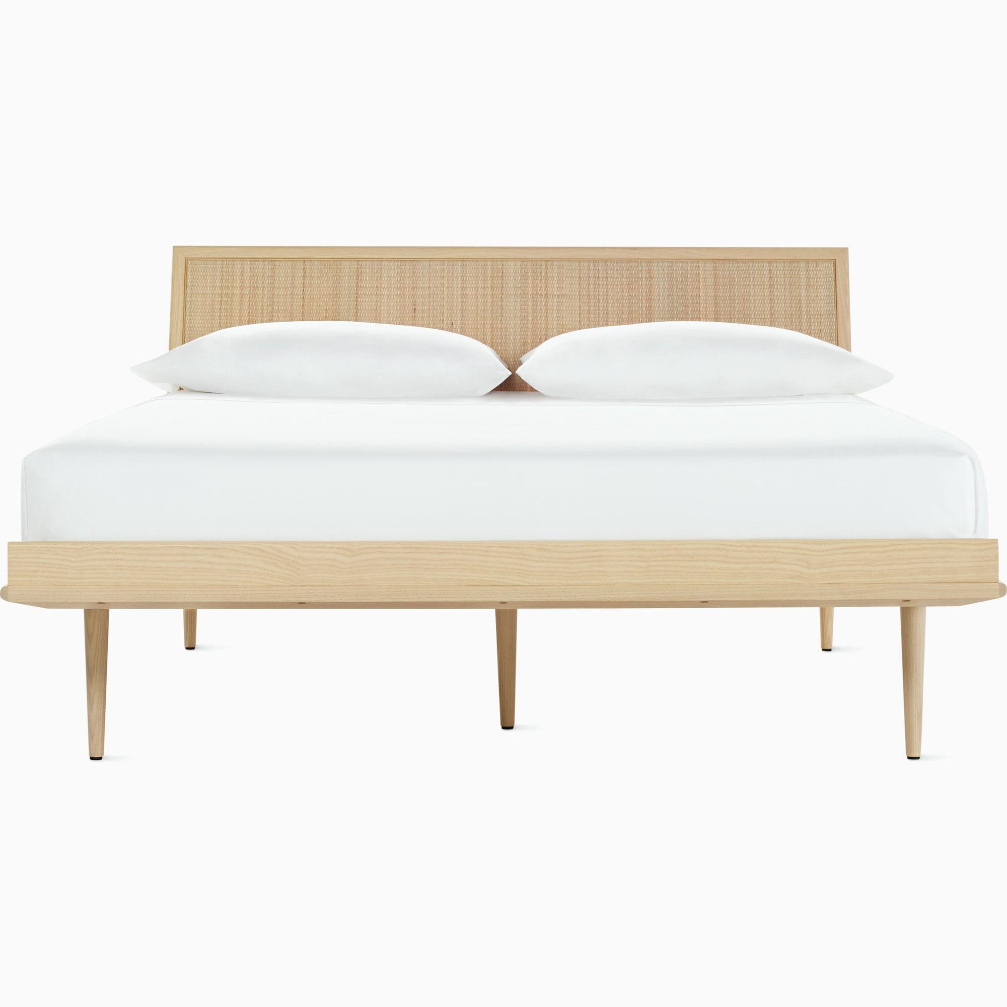 Nelson Thin Edge Bed - Wood Taper Legs Beds herman miller California King Size Natural Cane Headboard White Ash Frame & Legs Finish