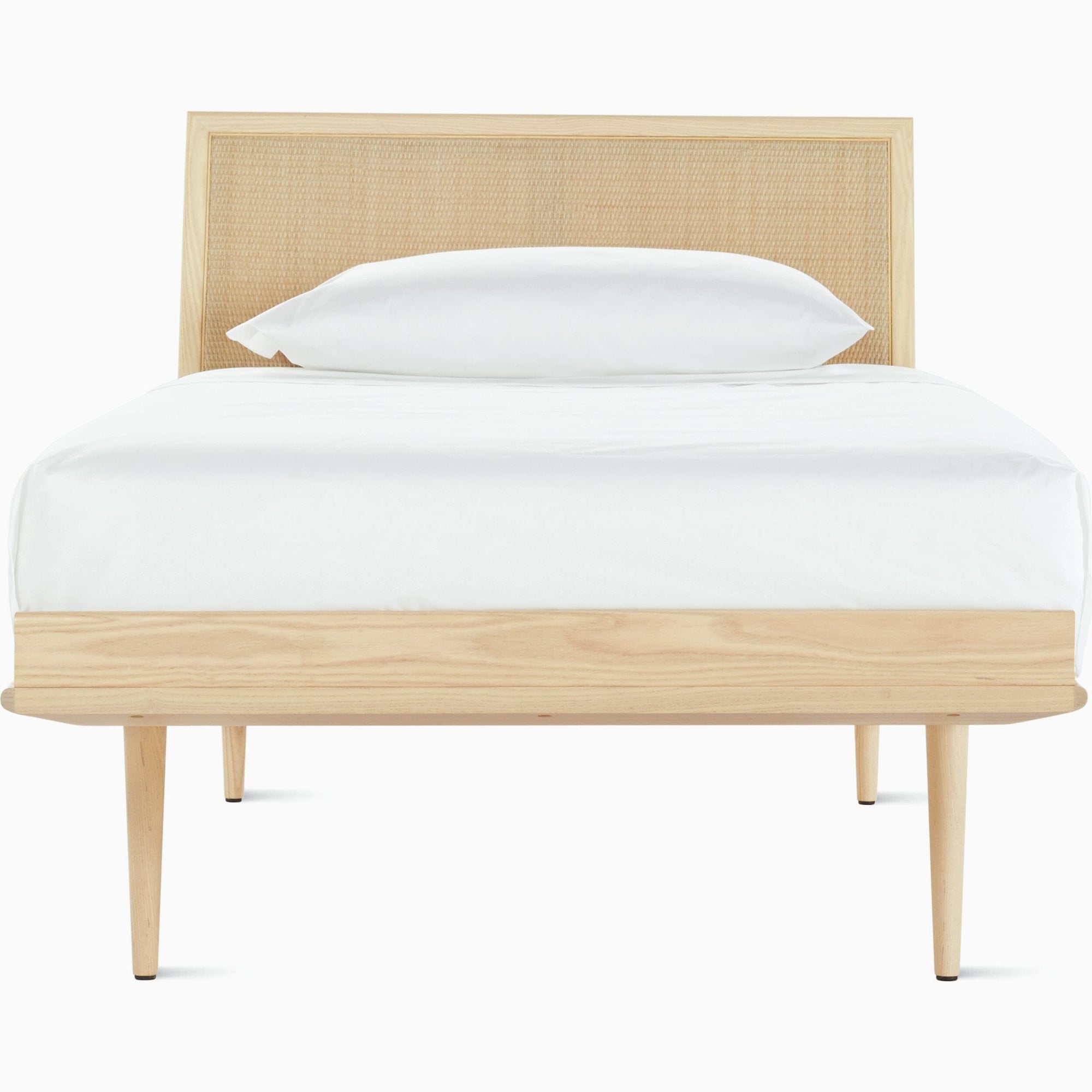 Nelson Thin Edge Bed - Wood Taper Legs Beds herman miller Twin Size Natural Cane Headboard White Ash Frame & Legs Finish