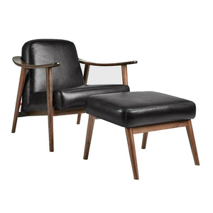 Baltic Chair & Ottoman Chairs Gus Modern Saddle Black Leather Walnut 