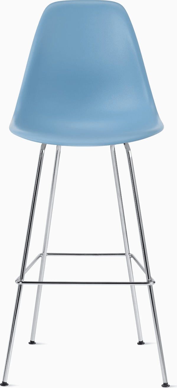 Eames Molded Plastic Bar Stool bar seating herman miller Pale Blue Trivalent Chrome 