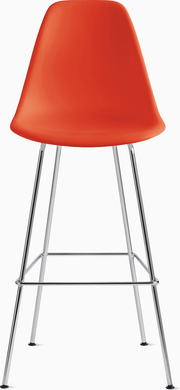 Eames Molded Plastic Bar Stool bar seating herman miller Red Orange Trivalent Chrome 