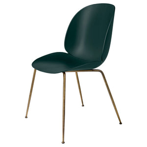 Beetle Dining Chair with Conic Base - Unupholstered Chairs Gubi Antique Brass Base Dark Green 