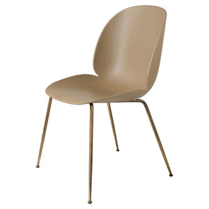 Beetle Dining Chair with Conic Base - Unupholstered Chairs Gubi Antique Brass Base Pebble Brown 