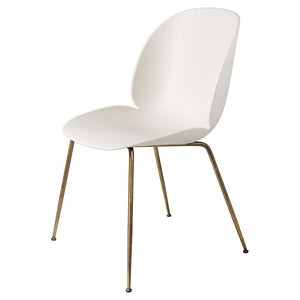 Beetle Dining Chair with Conic Base - Unupholstered Chairs Gubi Antique Brass Base Alabaster White 