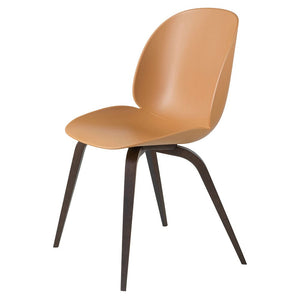 Beetle Dining Chair with Wood Base - Un-Upholstered Chairs Gubi Amber Brown Smoked Oak Base 