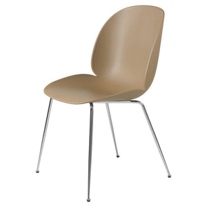 Beetle Dining Chair with Conic Base - Unupholstered Chairs Gubi Chrome Base Pebble Brown 