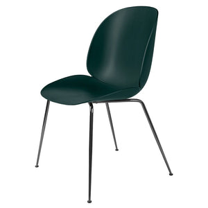 Beetle Dining Chair with Conic Base - Unupholstered Chairs Gubi Black Chrome Base Dark Green 