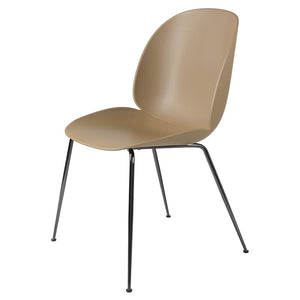 Beetle Dining Chair with Conic Base - Unupholstered Chairs Gubi Black Chrome Base Pebble Brown 
