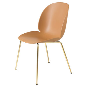 Beetle Dining Chair with Conic Base - Unupholstered Chairs Gubi Brass Base Amber Brown 