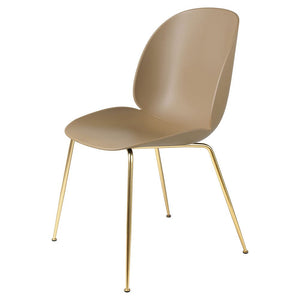 Beetle Dining Chair with Conic Base - Unupholstered Chairs Gubi Brass Base Pebble Brown 