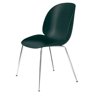 Beetle Dining Chair with Conic Base - Unupholstered Chairs Gubi Chrome Base Dark Green 