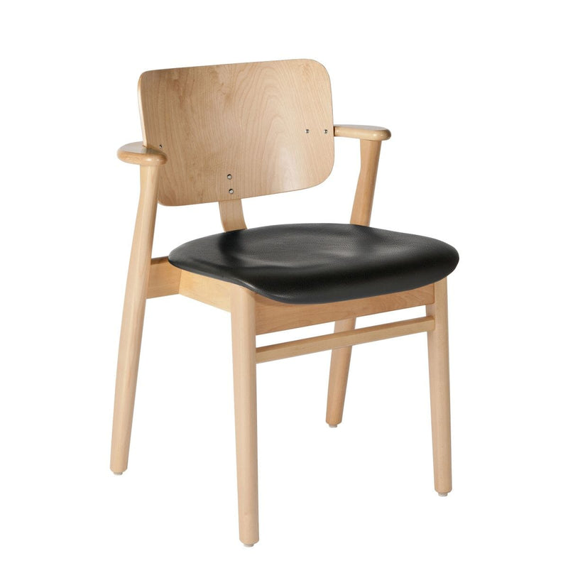 Domus Chair lounge chair Artek Natural Lacquered Birch Frame Finish / Black Leather Prestige Seat 