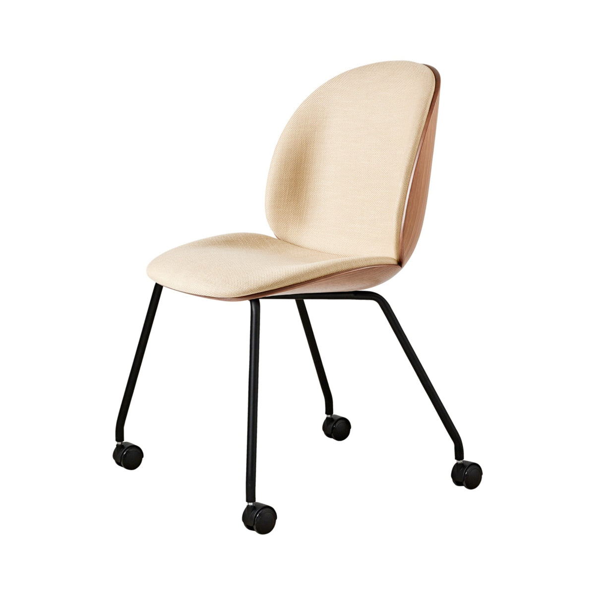 Beetle Meeting Chair 4 Legs with Castors - Veneer Shell - Front Upholstered Chairs Gubi 