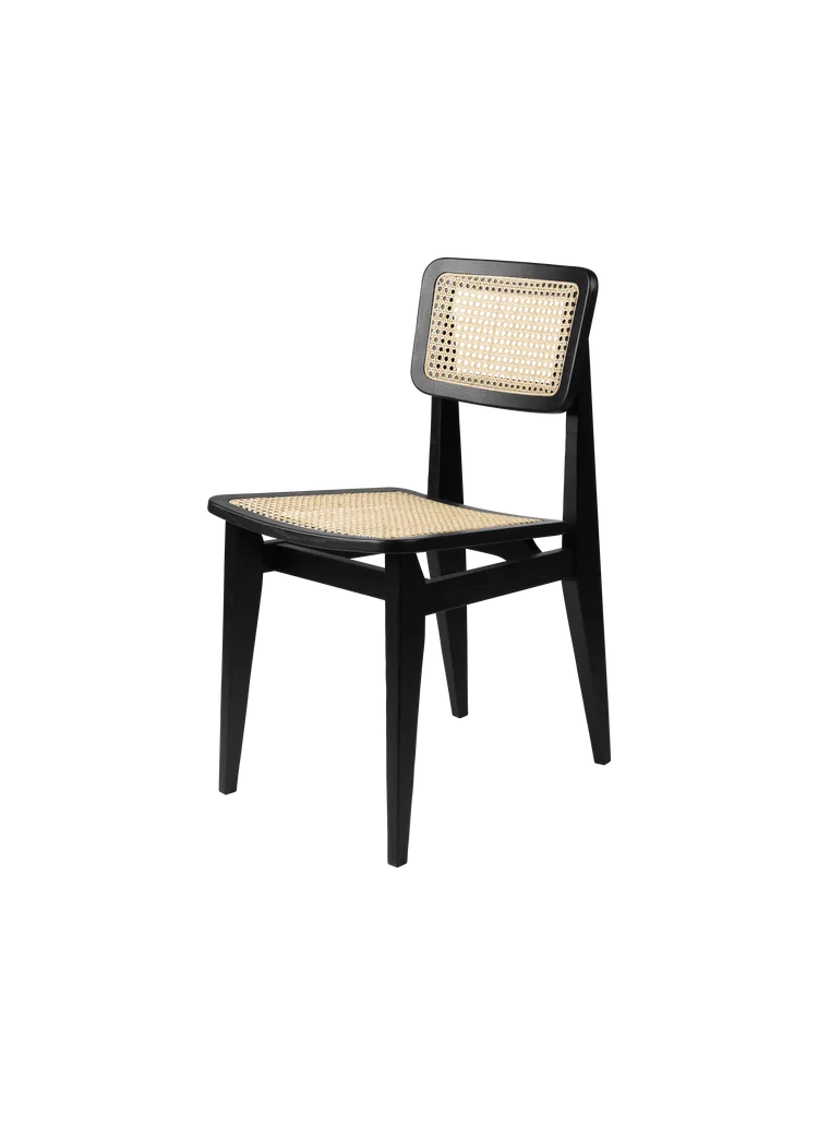 C-Chair Dining Chair- Unupholstered French Cane Chairs Gubi Black Stained Oak Matt Lacquered Base All French Cane 