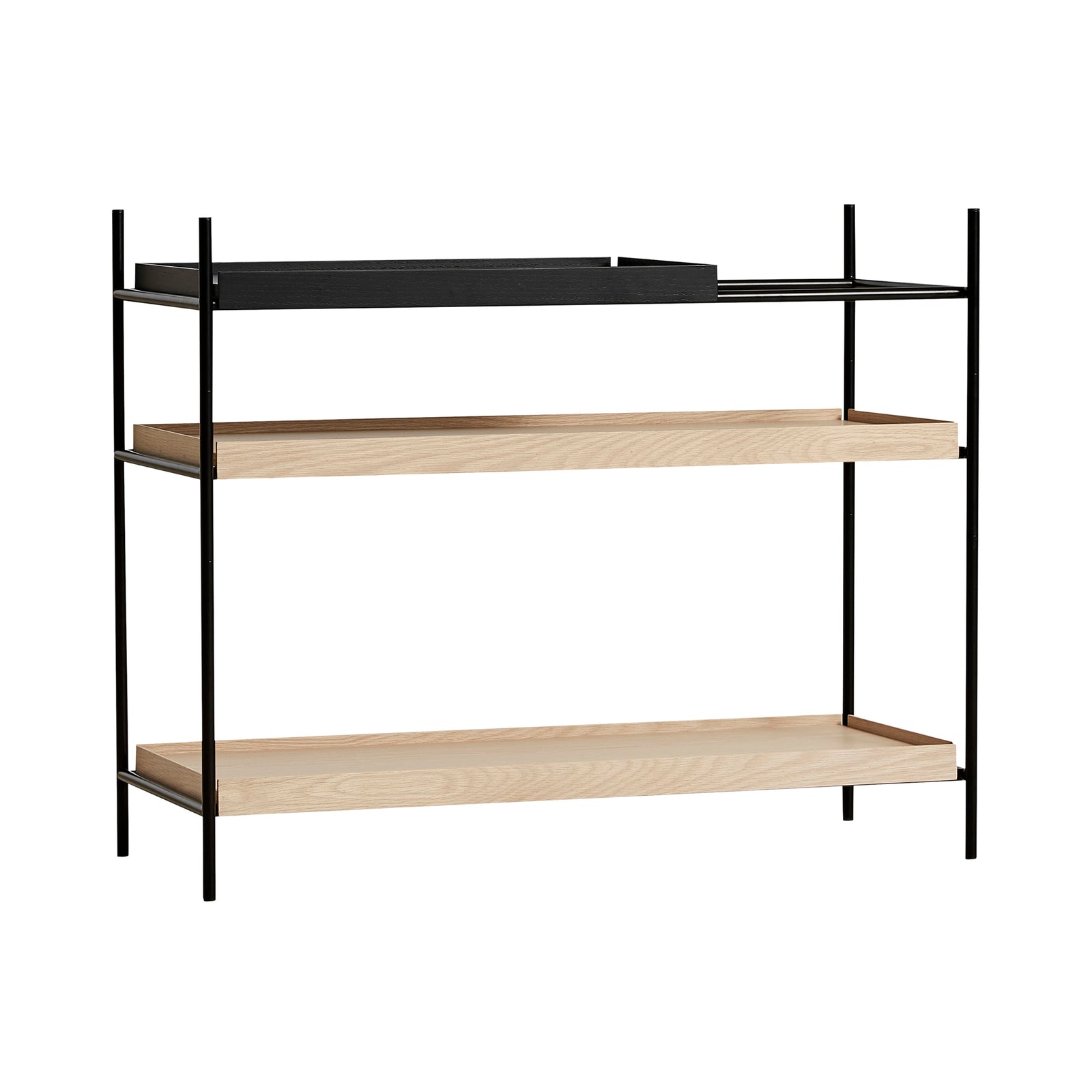 Tray Shelf - Low Shelves Woud 1 Short Black + 2 Wide Oak 