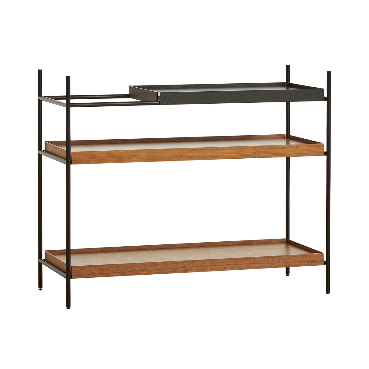 Tray Shelf - Low Shelves Woud 1 Short Black + 2 Wide Walnut 