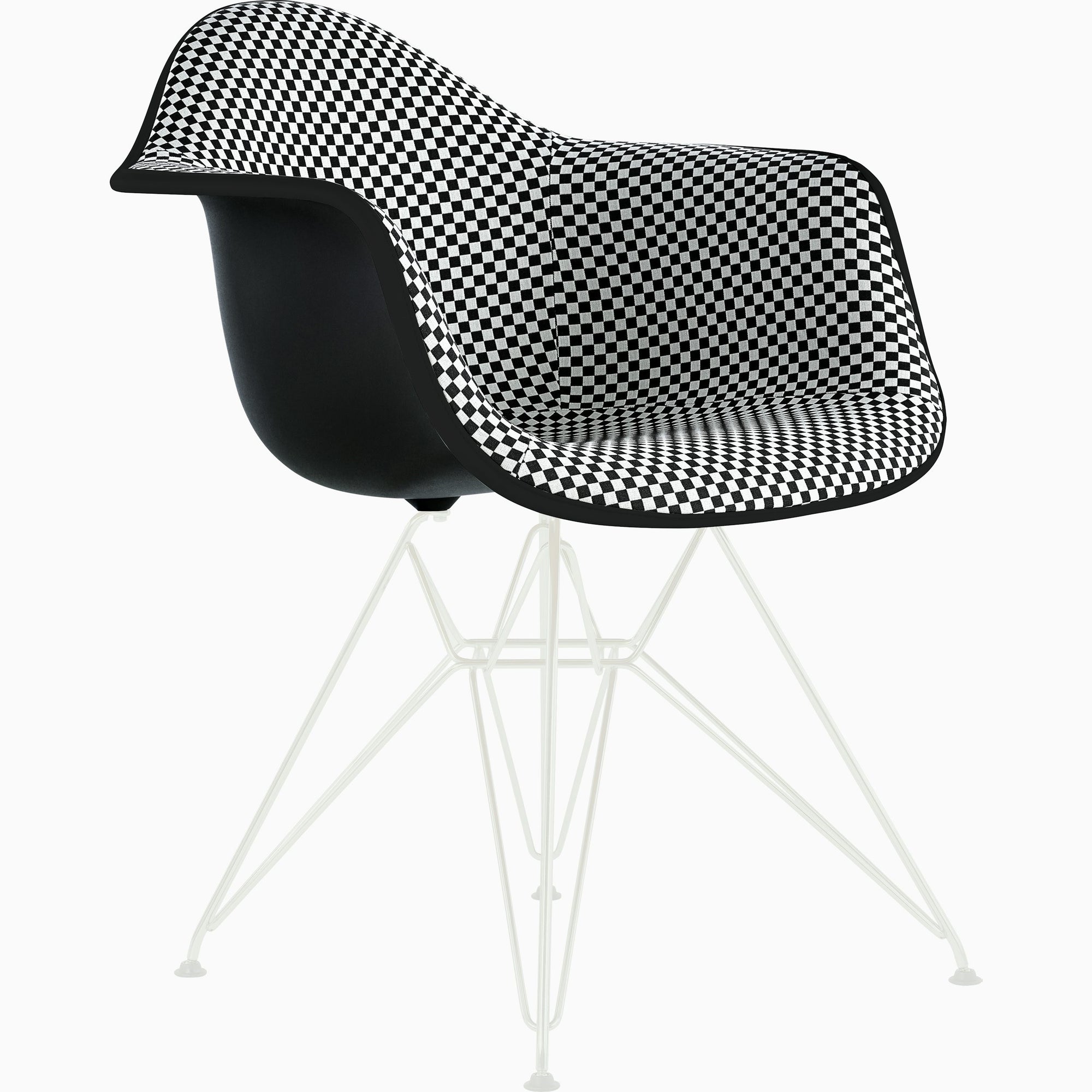 Eames Molded Plastic Upholstered  Arm Chair with Wire Base