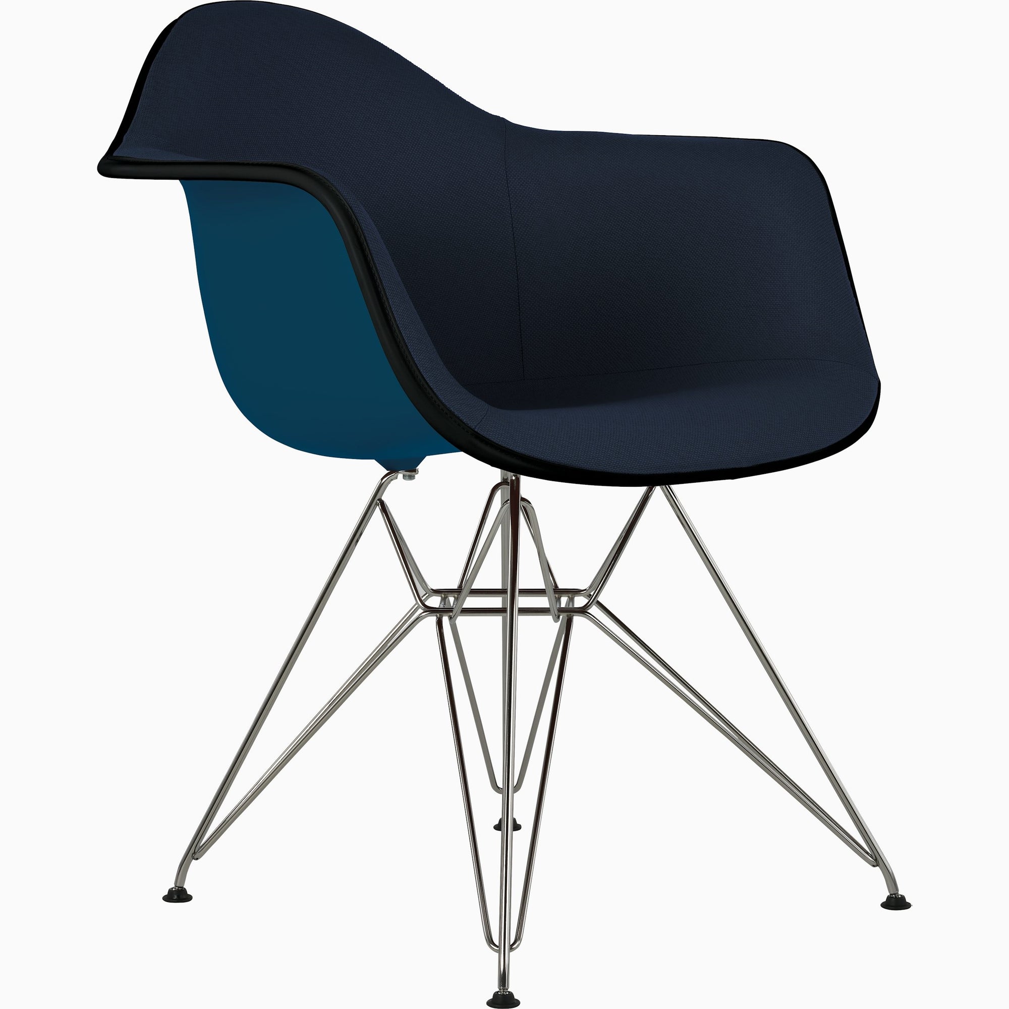 Eames Molded Plastic Upholstered  Arm Chair with Wire Base