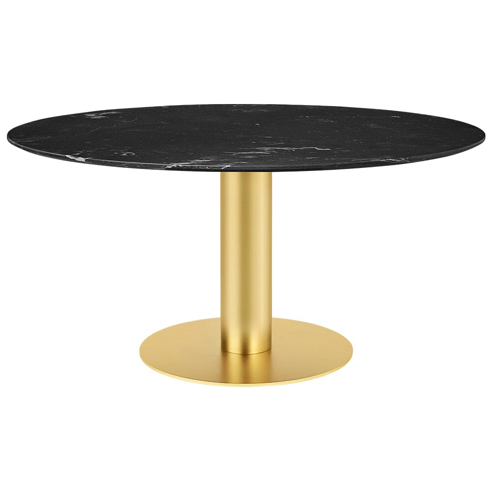 2.0 Round Dining Table Dining Tables Gubi Small Brass base Black Marquina Marble