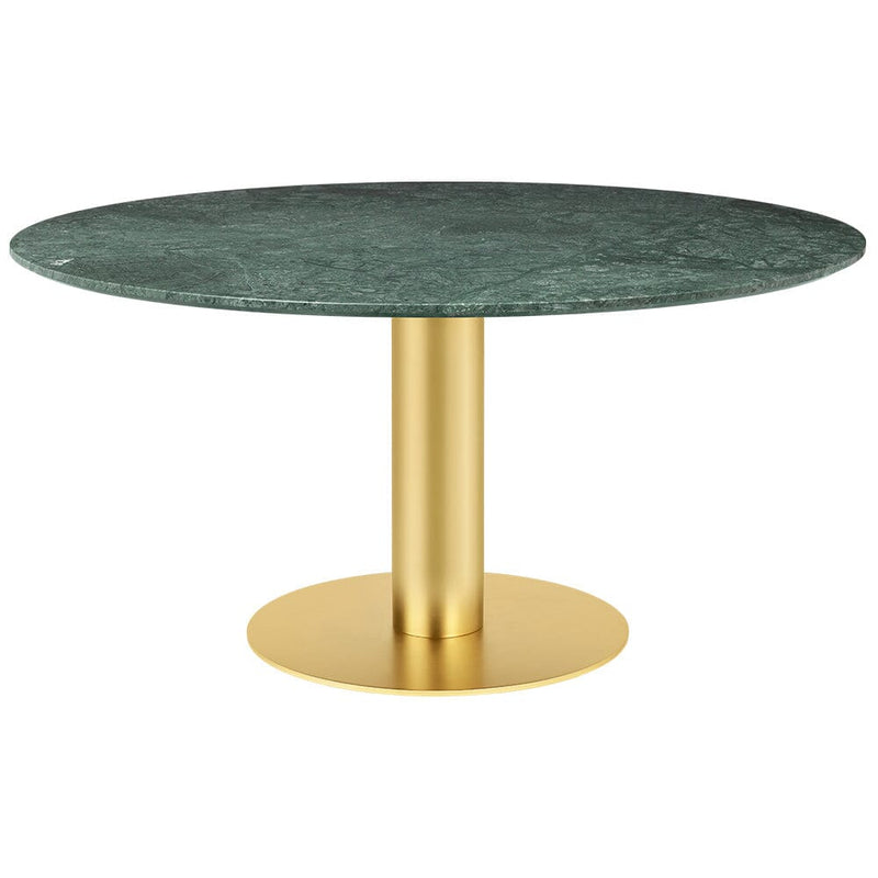 2.0 Round Dining Table Dining Tables Gubi Small Brass base Green Guatemala Marble