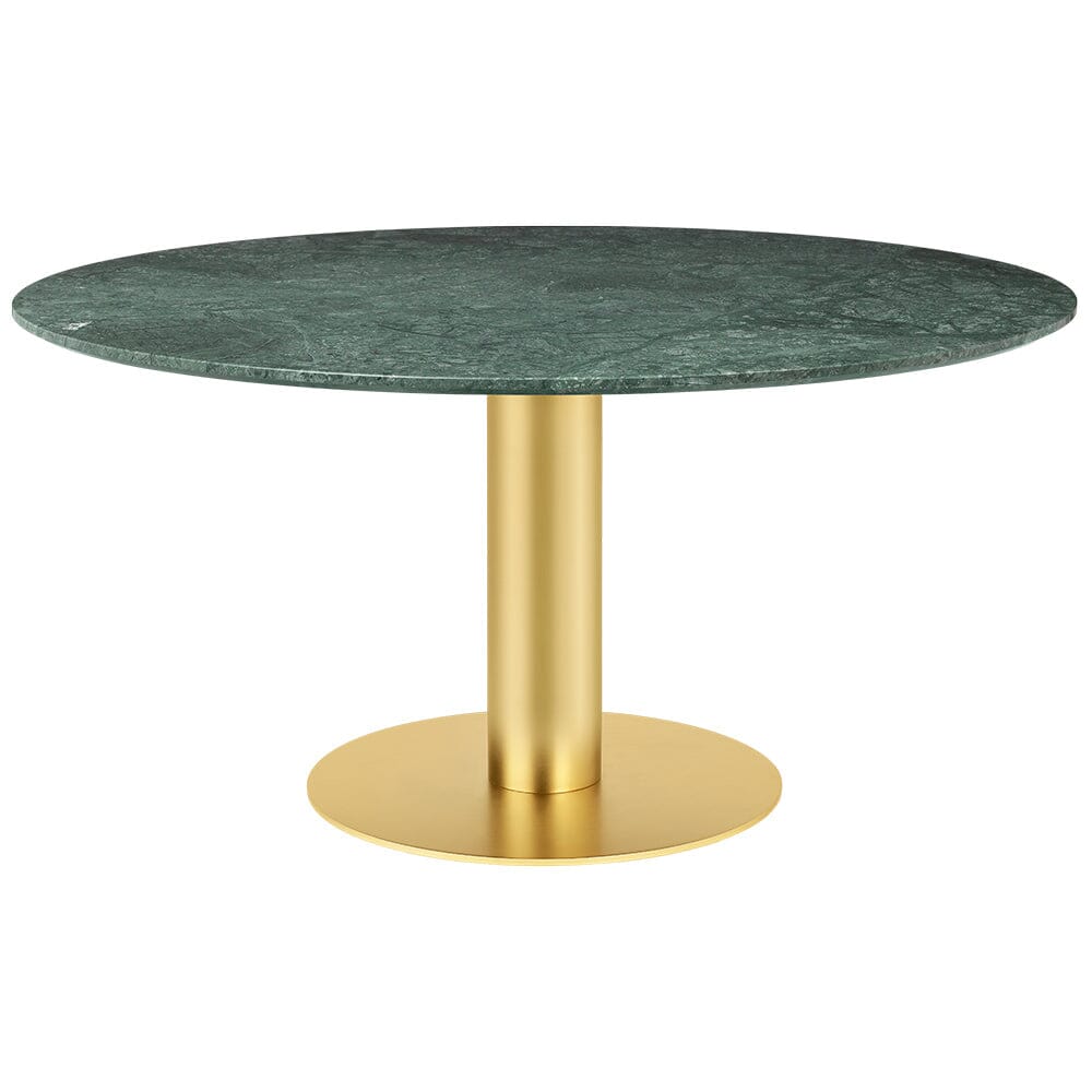 2.0 Round Dining Table Dining Tables Gubi Small Brass base Green Guatemala Marble