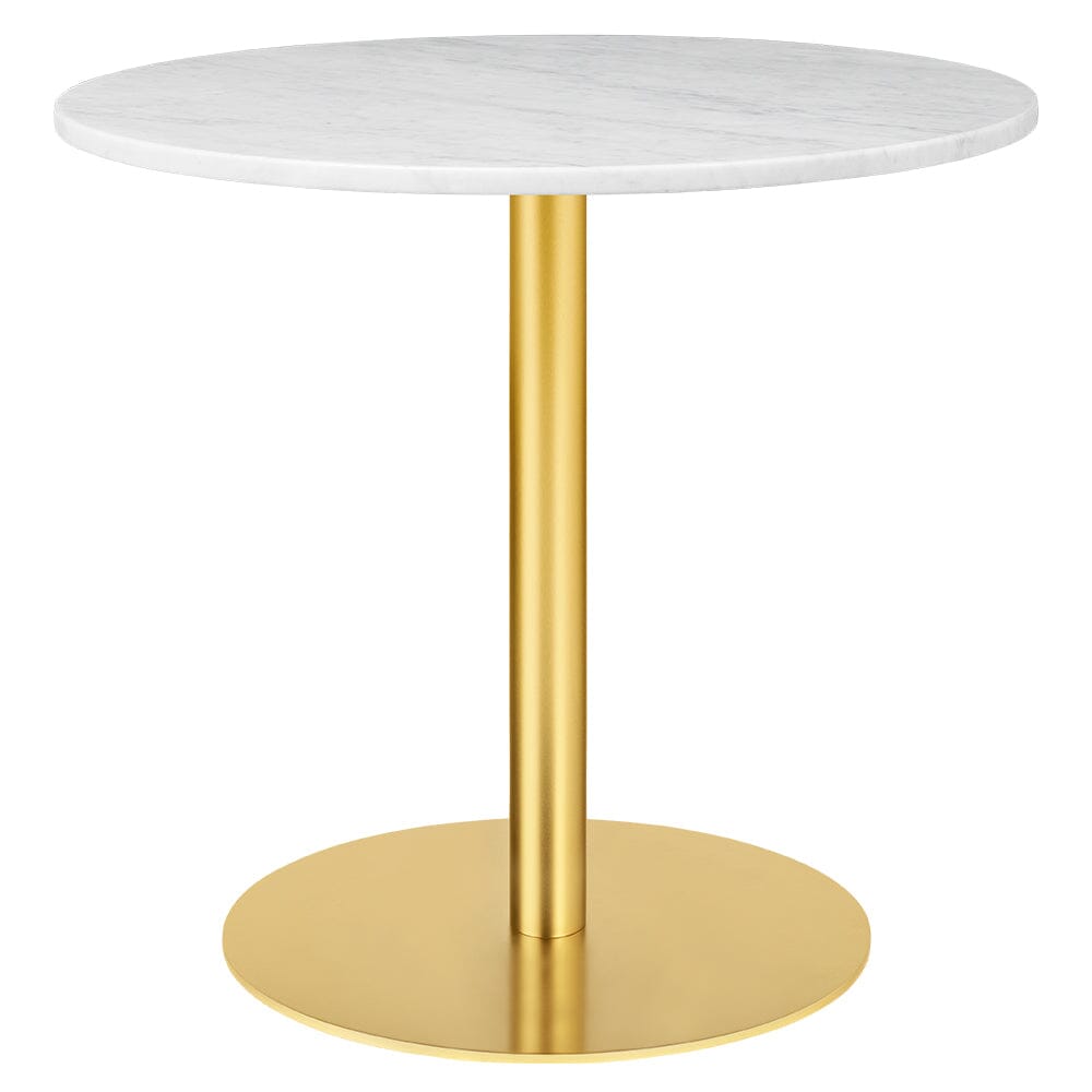 1.0 Round Dining Table Dining Tables Gubi Small Brass base White Carrara Marble