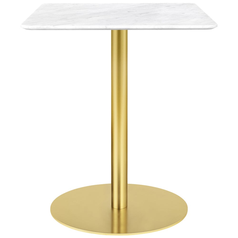 1.0 Square Dining Table Dining Tables Gubi 23.6" L x 23.6" W x 28.1" H Brass base White Marble